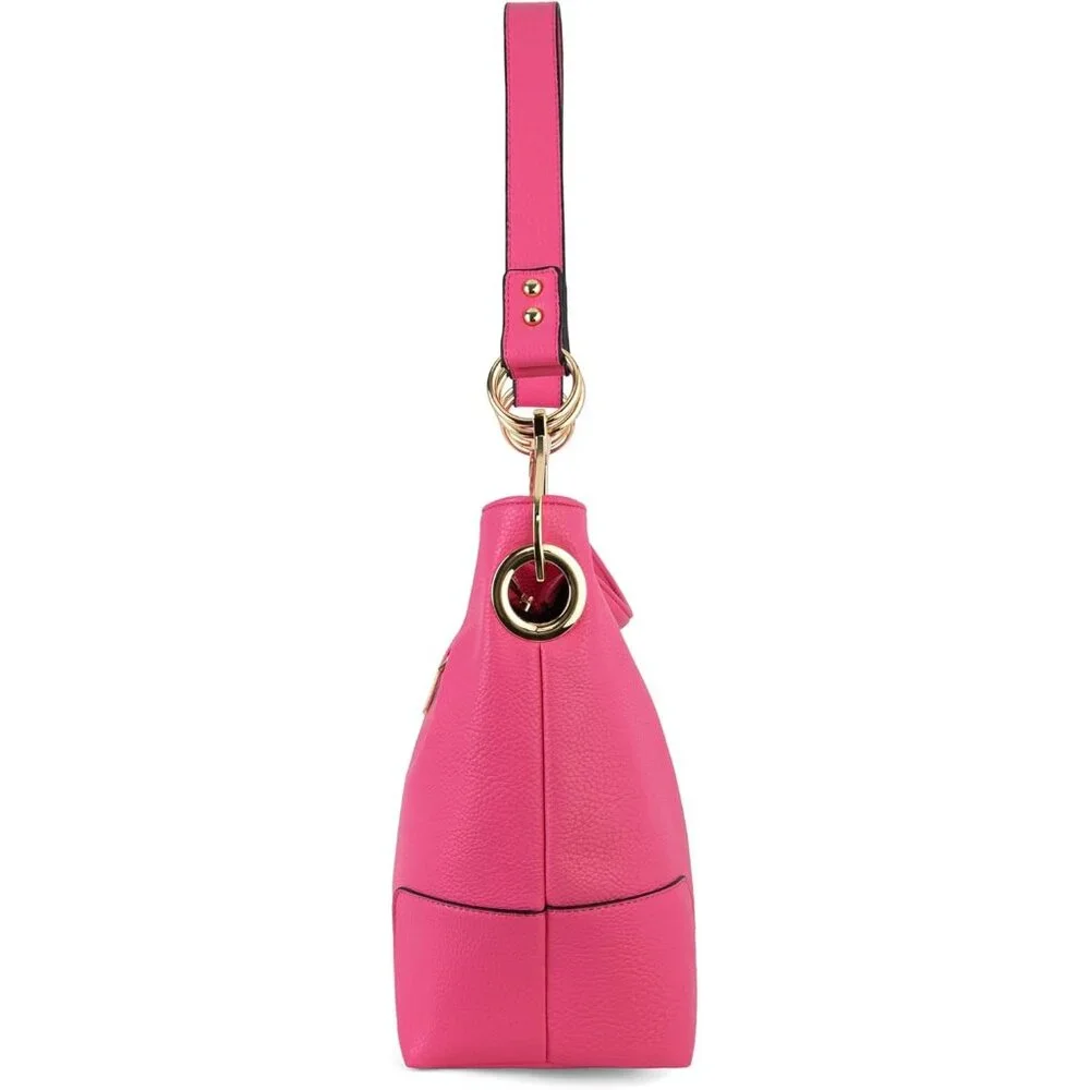 Women's Pink Satchel Bucket Top Wide Handle Elegant Stylish Shoulder Hobo Bag